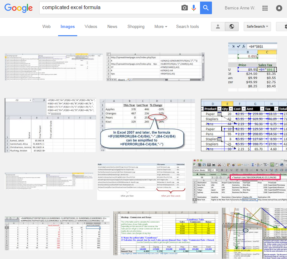 Screenshot of complicated Excel formulae.