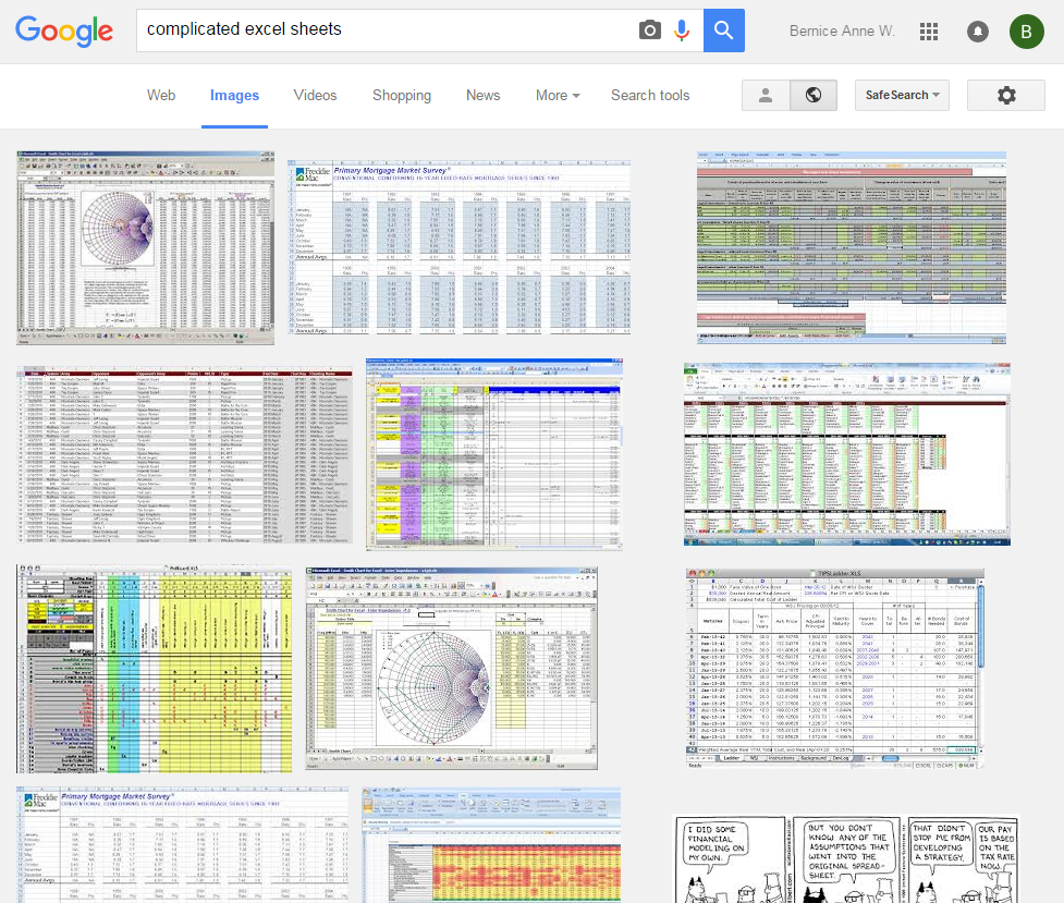 Screenshot of complicated Excel spreadsheets