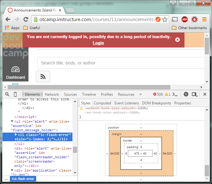 Screenshot of CSS Box Model in Chrome Dev Tools.